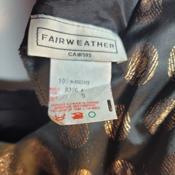 FAIRWEATHER Retro Black and Gold circle pattern mini dress V-neck. Zip up. - Picture 9 of 9